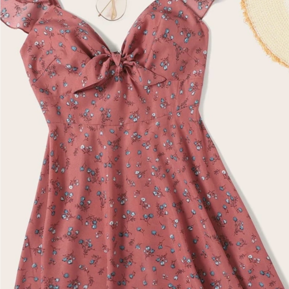 SHEIN Floral High Low Dress - Rust Red